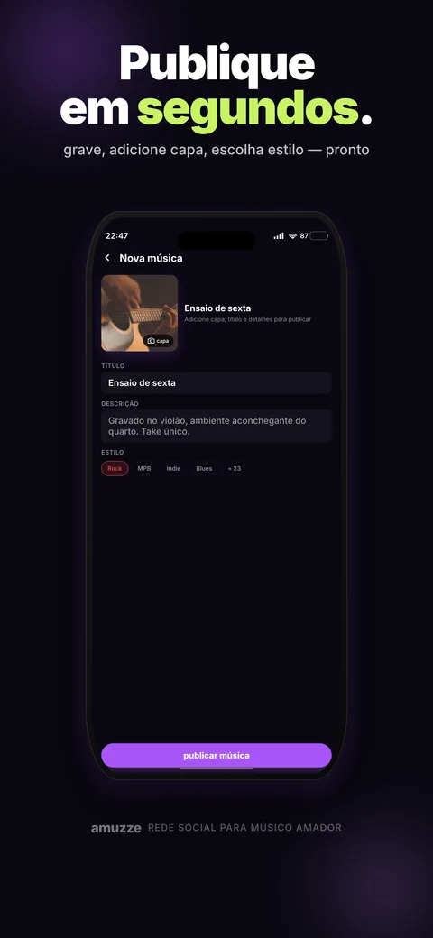 Publique em segundos.